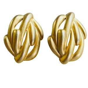 VTG Chunky Sculptural Earrings Statement Dangle Pierced Satin Gold Tone 90s